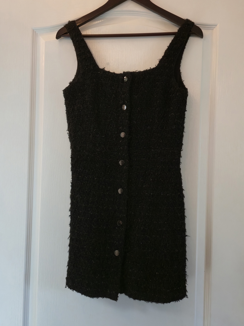 Black Textured Button-Front Dress